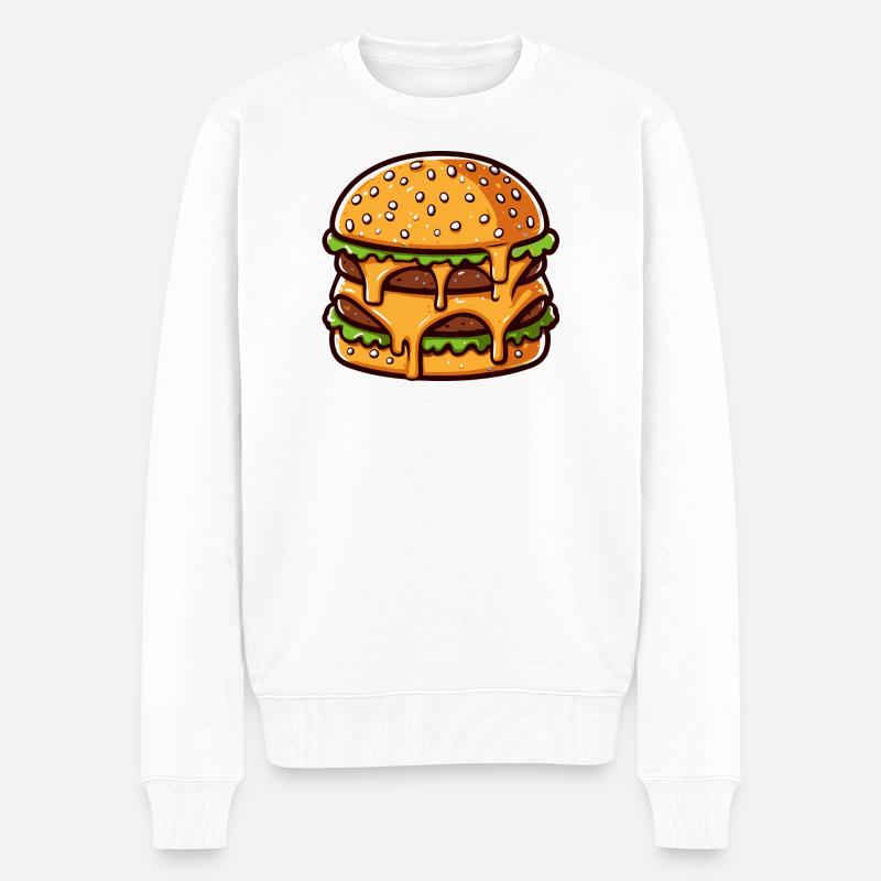 Cartoon Überquellender doppelter Käseburger - Männer Premium Bio Pullover - Weiß