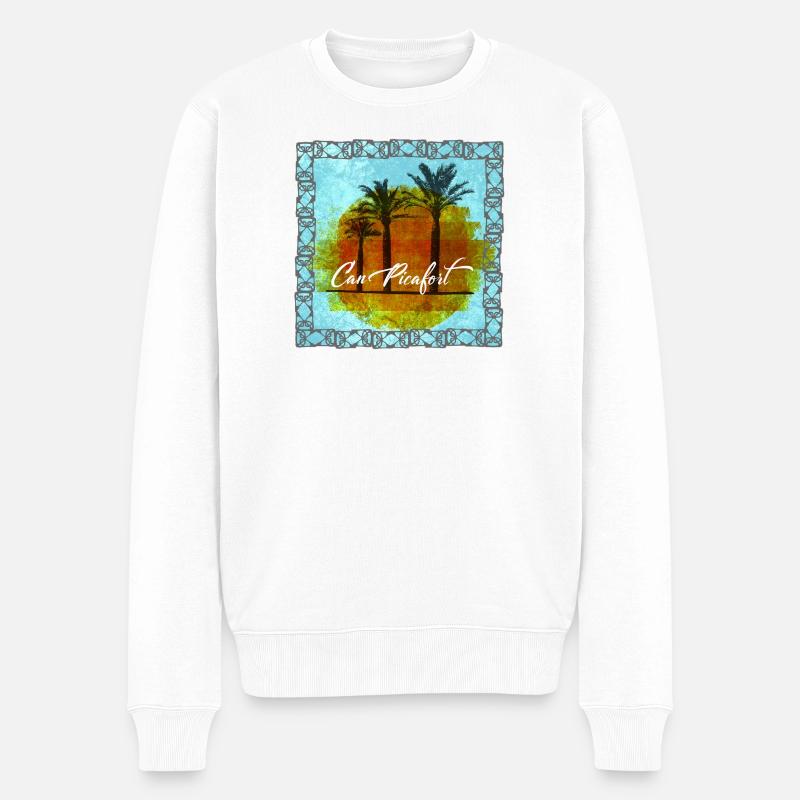 Can Picafort Palmen Sunset - Männer Premium Bio Pullover - Weiß