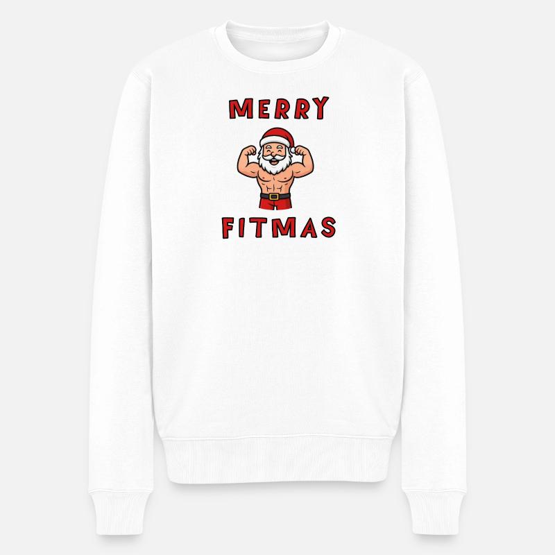 Merry Fitmas Santa  - Männer Premium Bio Pullover - Weiß