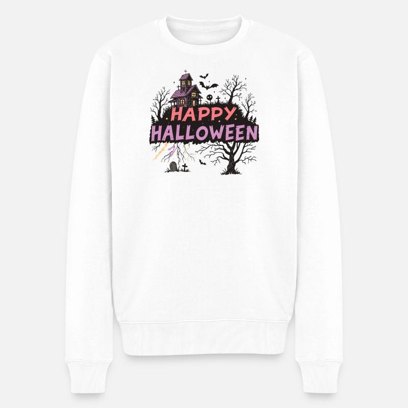 Frohes Halloween Spukhaus Pastell - Männer Premium Bio Pullover - Weiß