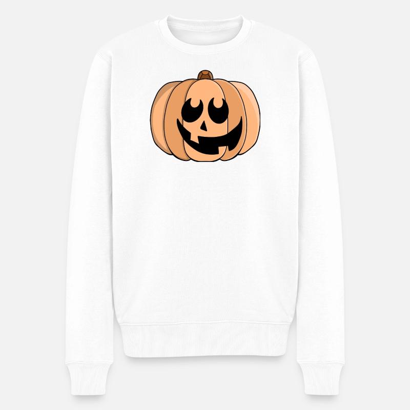 Verspieltes Kürbisgrinsen - Männer Premium Bio Pullover - Weiß
