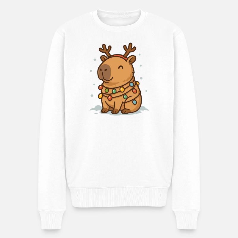 ✨ Rentier-Capybara mit Lichterkette 🎄 - Männer Premium Bio Pullover - Weiß