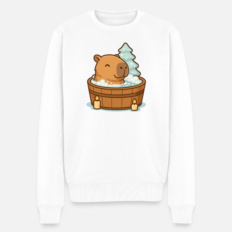 ✨ Wellness Capybara – Noël - Pull Premium bio Homme - blanc