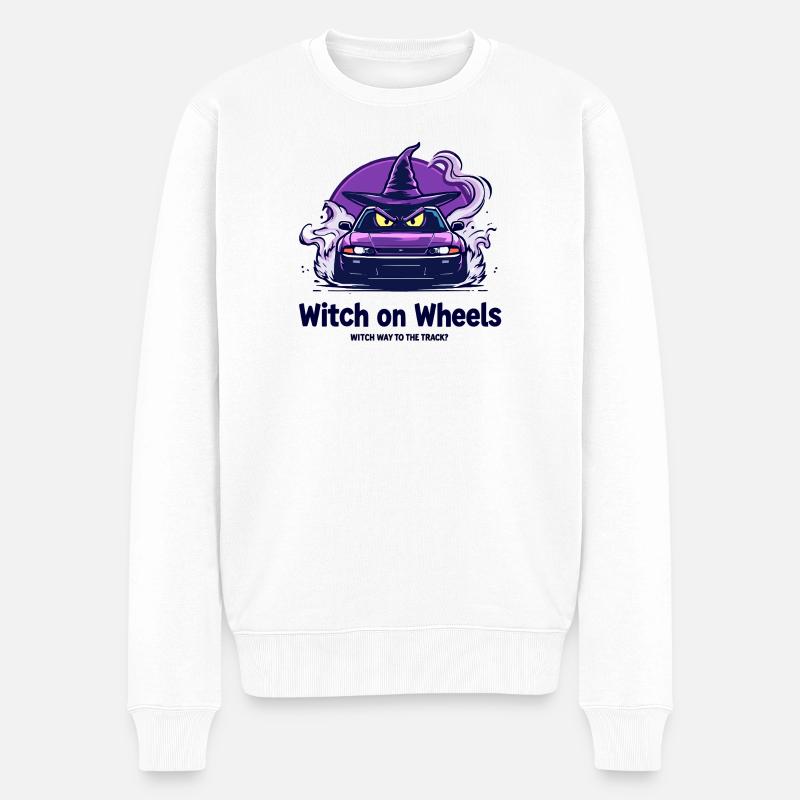 Logo de la sorcière sur roues - Pull Premium bio Homme - blanc