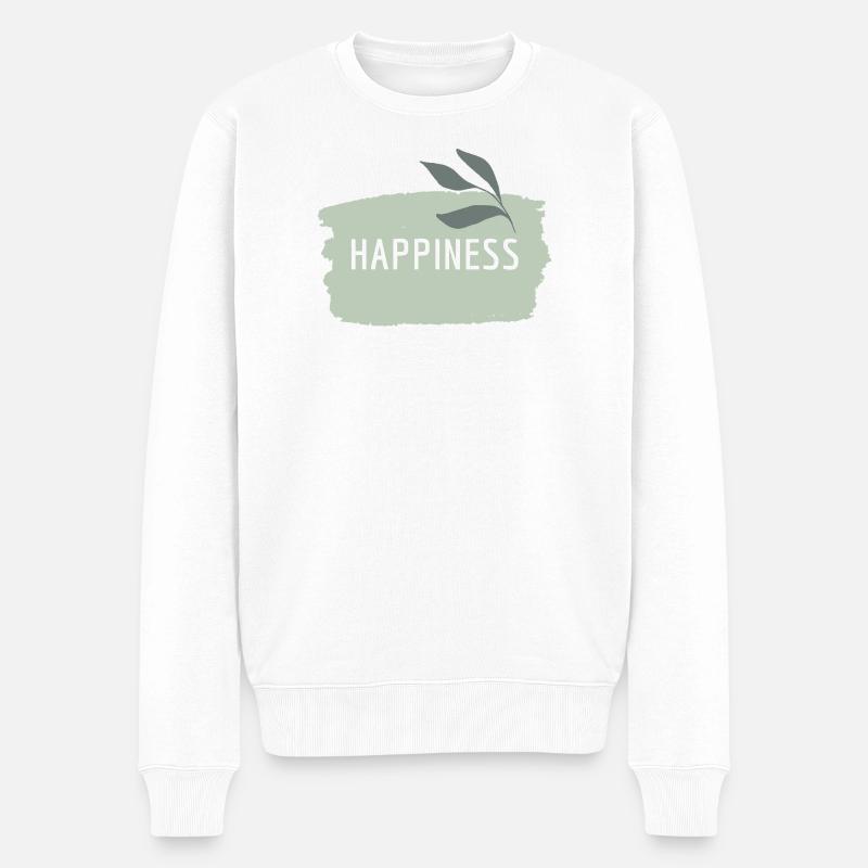 Happiness - Glück, Achtsamkeit, Freude - Männer Premium Bio Pullover - Weiß