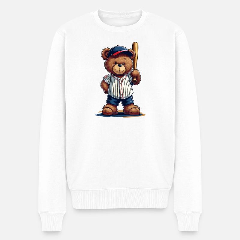 Teddybär Baseballheld auf Bat - Männer Premium Bio Pullover - Weiß