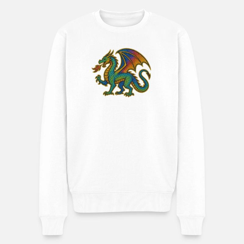Regenbogen Drachenprint - Männer Premium Bio Pullover - Weiß
