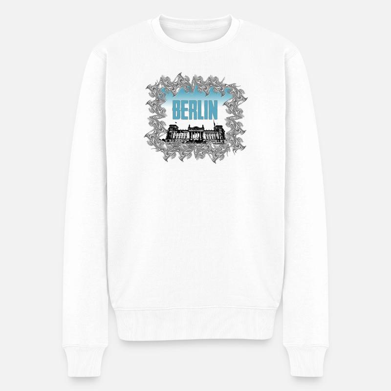 Berlin Skyline Brandenburger Tor - Männer Premium Bio Pullover - Weiß