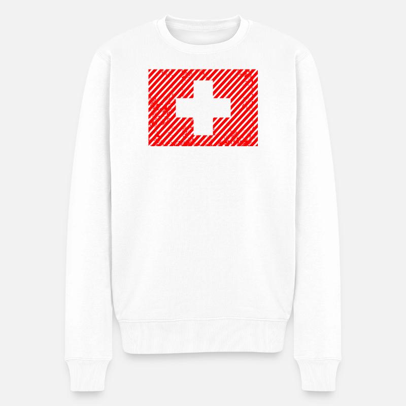  Schweizer Flagge Retro - Männer Premium Bio Pullover - Weiß
