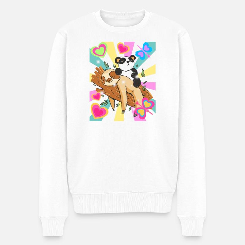 Panda ruht auf Ast mit Herzen - Männer Premium Bio Pullover - Weiß