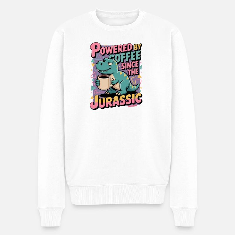 Dino Kaffee Humor - Männer Premium Bio Pullover - Weiß