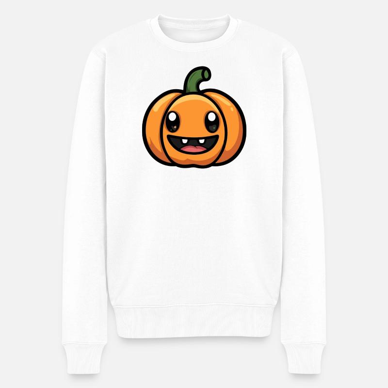 Kürbis Halloween Herbst Comic - Männer Premium Bio Pullover - Weiß