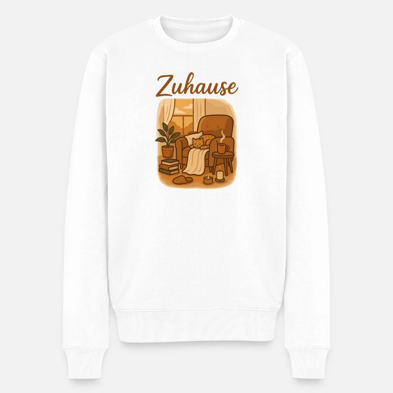 Zuhause Gemütliches Wohnzimmer - Männer Premium Bio Pullover - Weiß