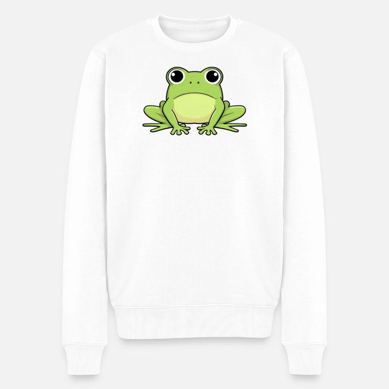 Fröhlicher Frosch Cartoon Print - Männer Premium Bio Pullover - Weiß