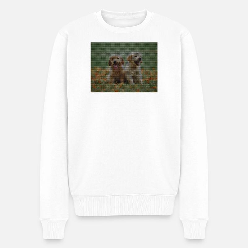 Zwei Labrador Retriever Welpen mit Dreickmuster - Männer Premium Bio Pullover - Weiß