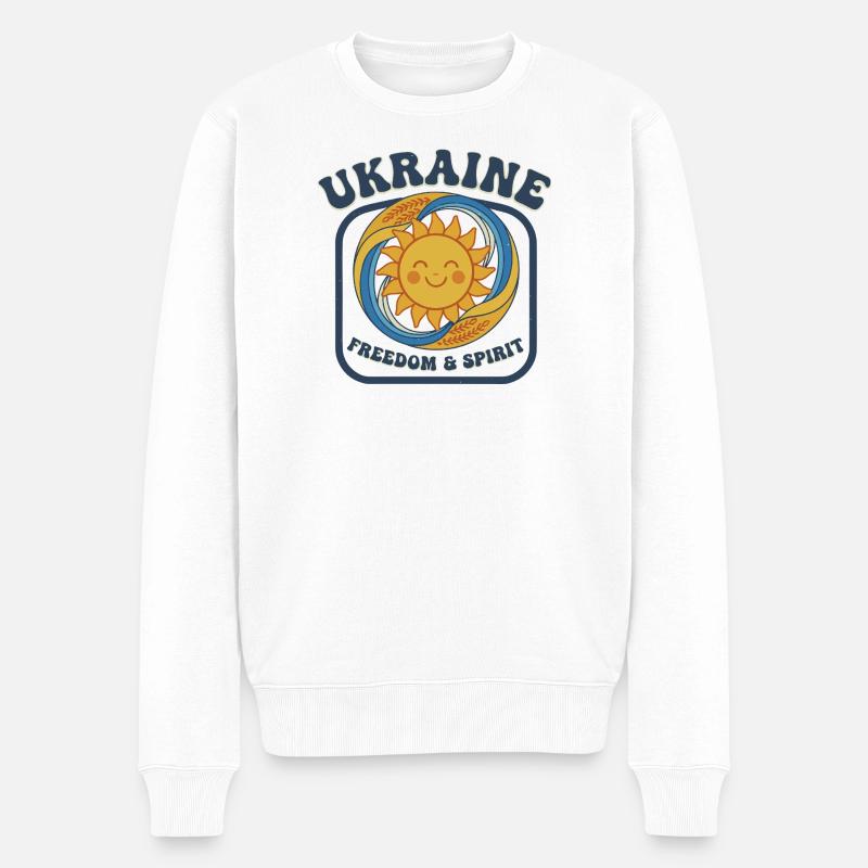 Ukraine Sonne Freiheit Geist - Männer Premium Bio Pullover - Weiß