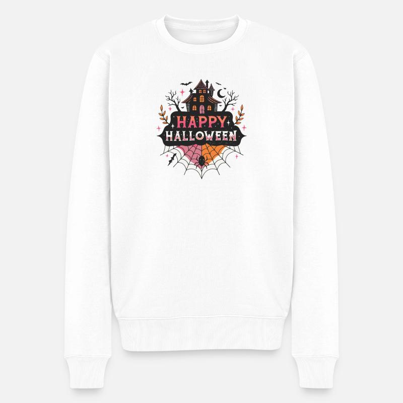 Halloween Maison hantée et araignée - Pull Premium bio Homme - blanc