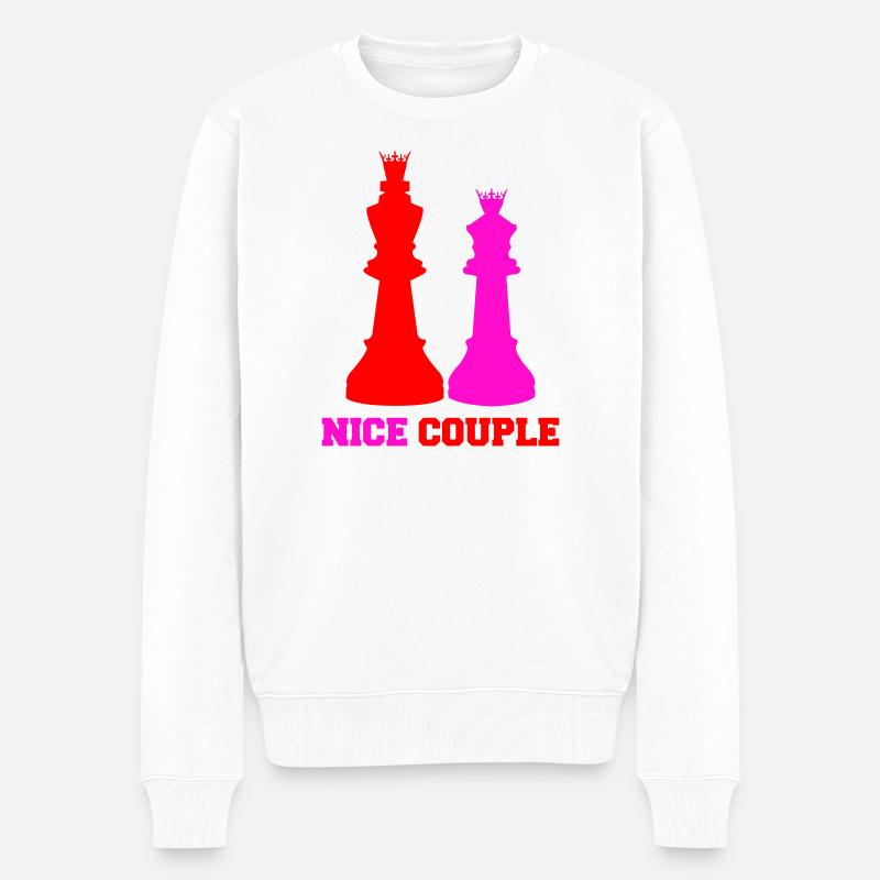 Königliches Paar Schachfiguren - Männer Premium Bio Pullover - Weiß