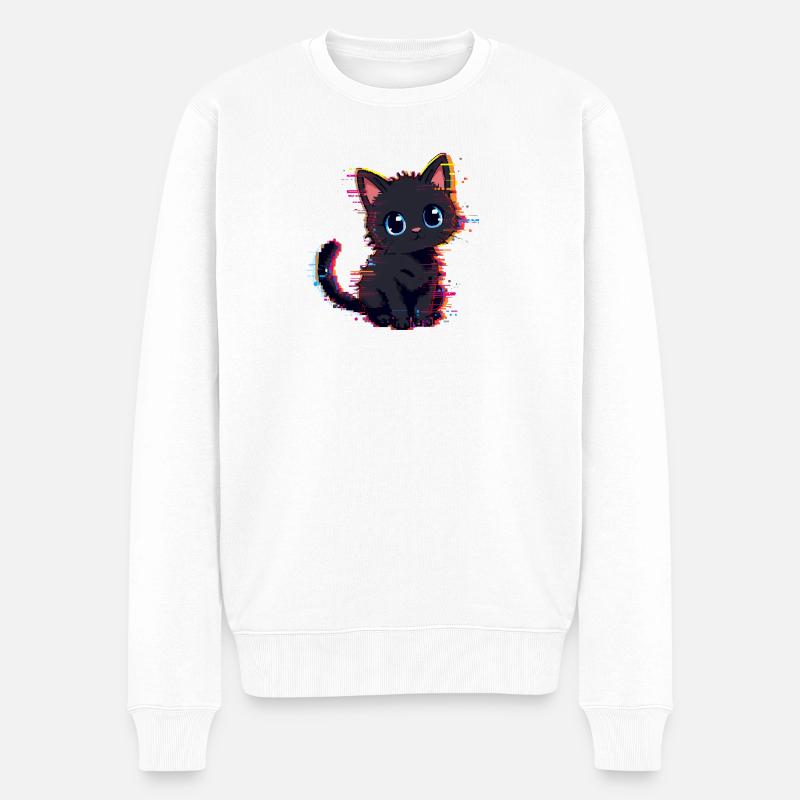 Neon Glitch Noir Chat Mignon - Pull Premium bio Homme - blanc