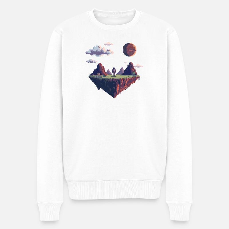 8-Bit Pixel Astronaut auf Schwebender Insel - Männer Premium Bio Pullover - Weiß