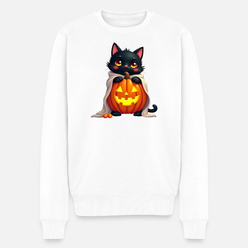 Chat d’Halloween avec citrouille d’Halloween - Pull Premium bio Homme - blanc