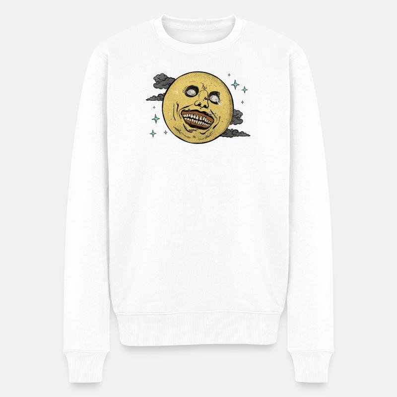 Lune rieuse dans le ciel étoilé - Pull Premium bio Homme - blanc