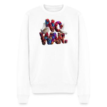 Floral lettering with doves and symbolic power NOWAR - Men's Premium Organic Jumper - white - Front - Thijin (182cm)