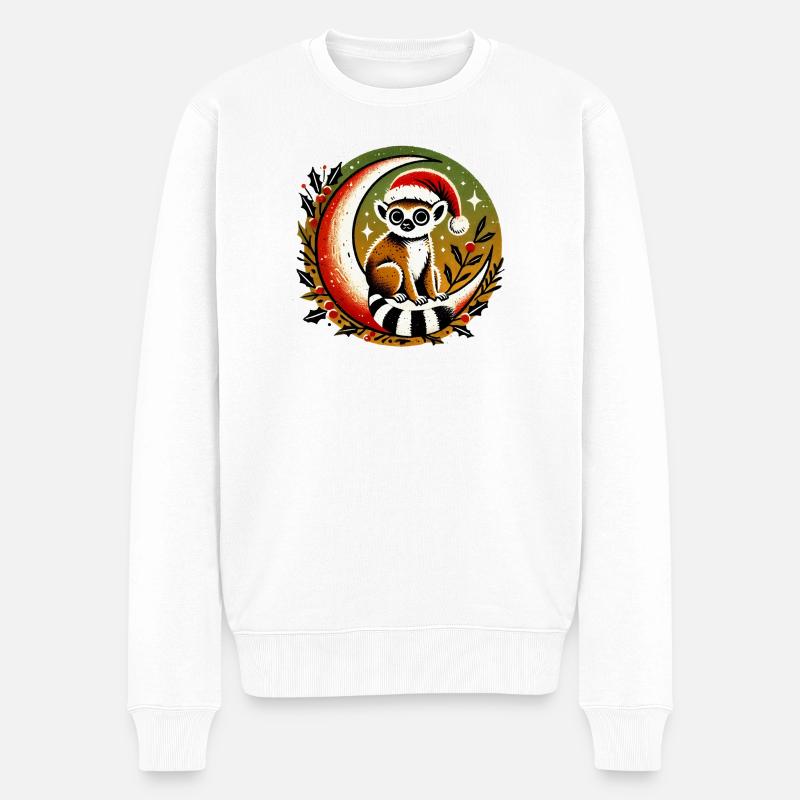 Santa Lemur auf dem Mond - Männer Premium Bio Pullover - Weiß