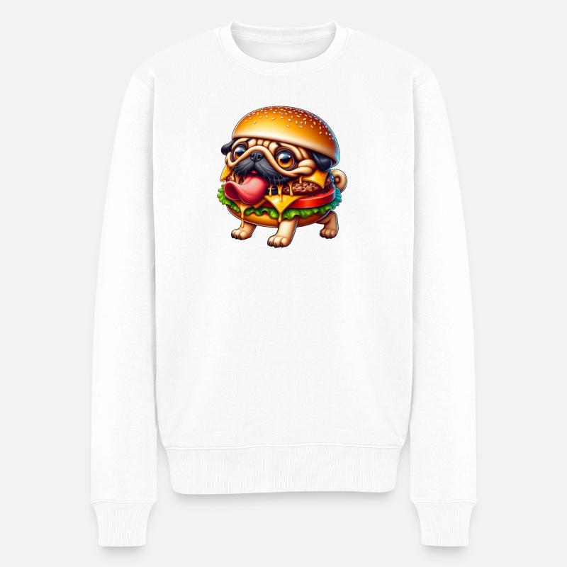 Lustiger Mops Monster Burger Halloween Skurril - Männer Premium Bio Pullover - Weiß