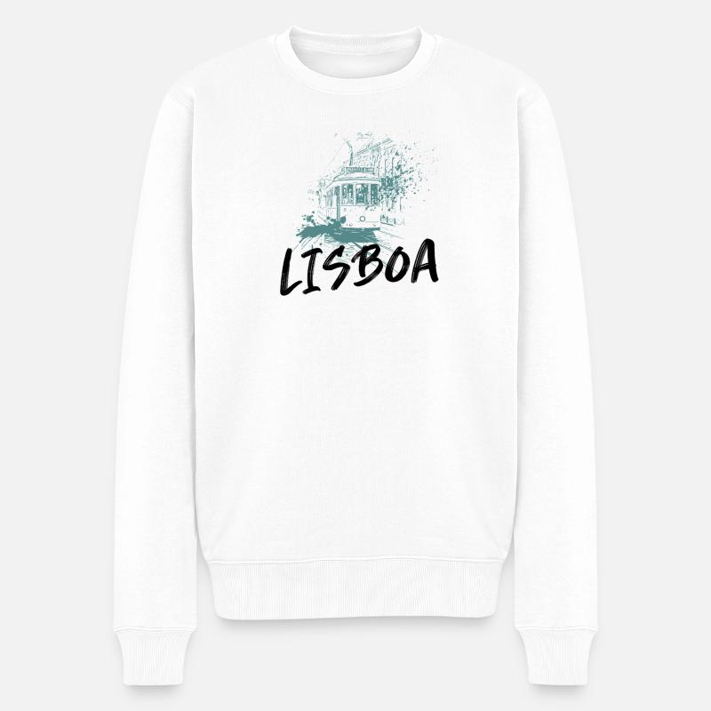Tramway à Lisbonne illustration bleue - Pull Premium bio Homme - blanc