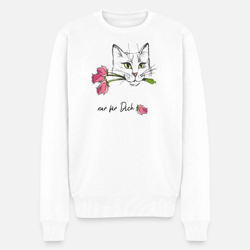 Katze mit Rosen  - Männer Premium Bio Pullover - Weiß