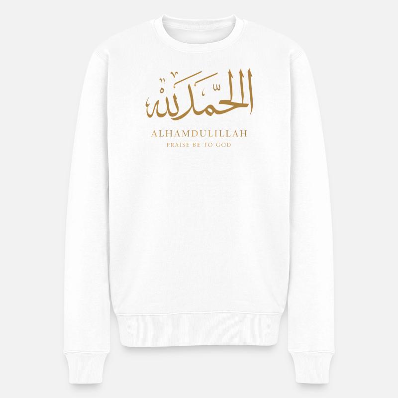 Alhamdulillah Schriftzug - Männer Premium Bio Pullover - Weiß