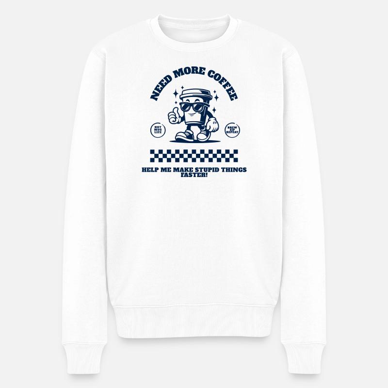 Need_More_Coffee_bleu - Männer Premium Bio Pullover - Weiß