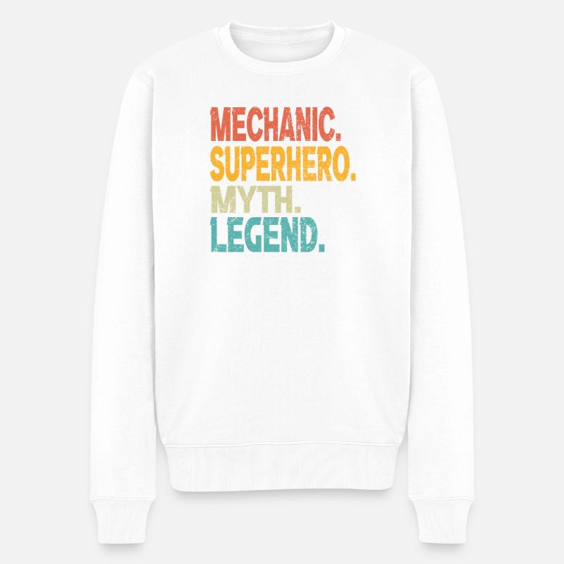Mechaniker-Superhelden-Mythos-Legende - Männer Premium Bio Pullover - Weiß