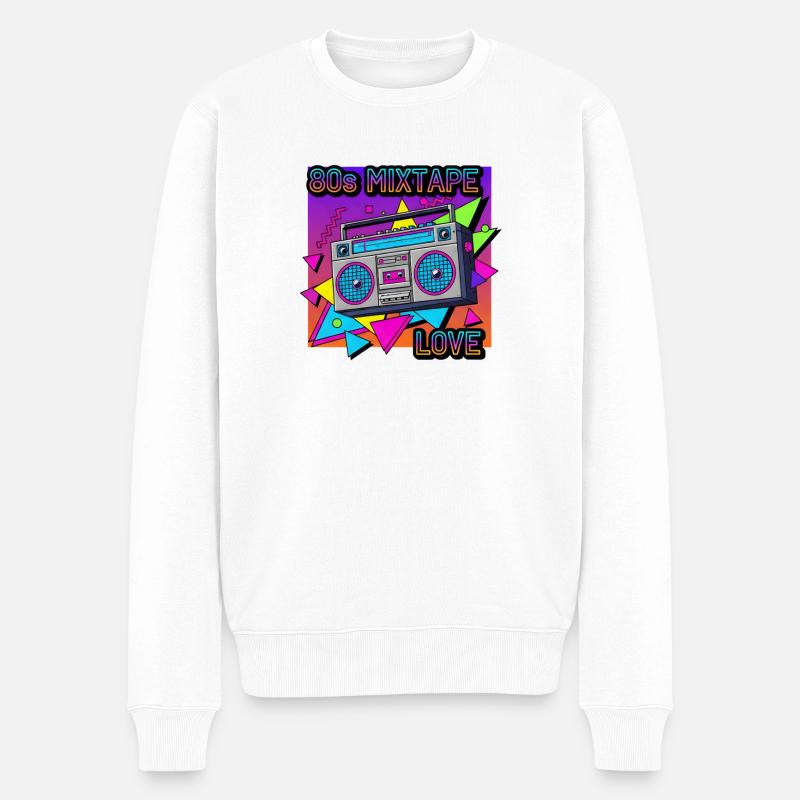80er Mixband Boombox Neon Vibes - Männer Premium Bio Pullover - Weiß