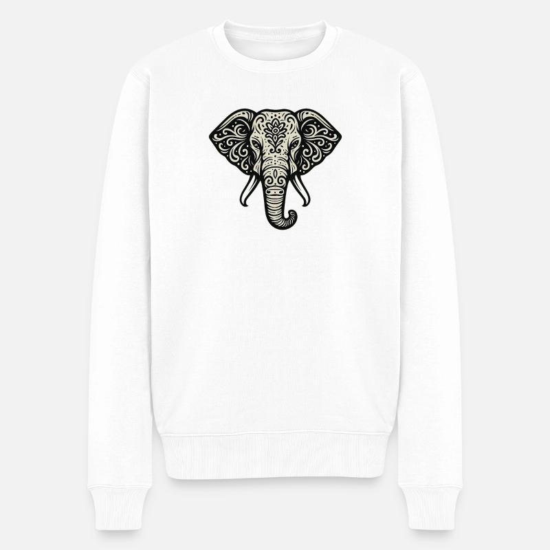Elefant Mandala Ornament - Männer Premium Bio Pullover - Weiß