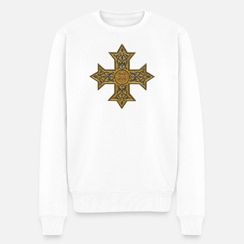 Koptisches Kreuz - Männer Premium Bio Pullover - Weiß