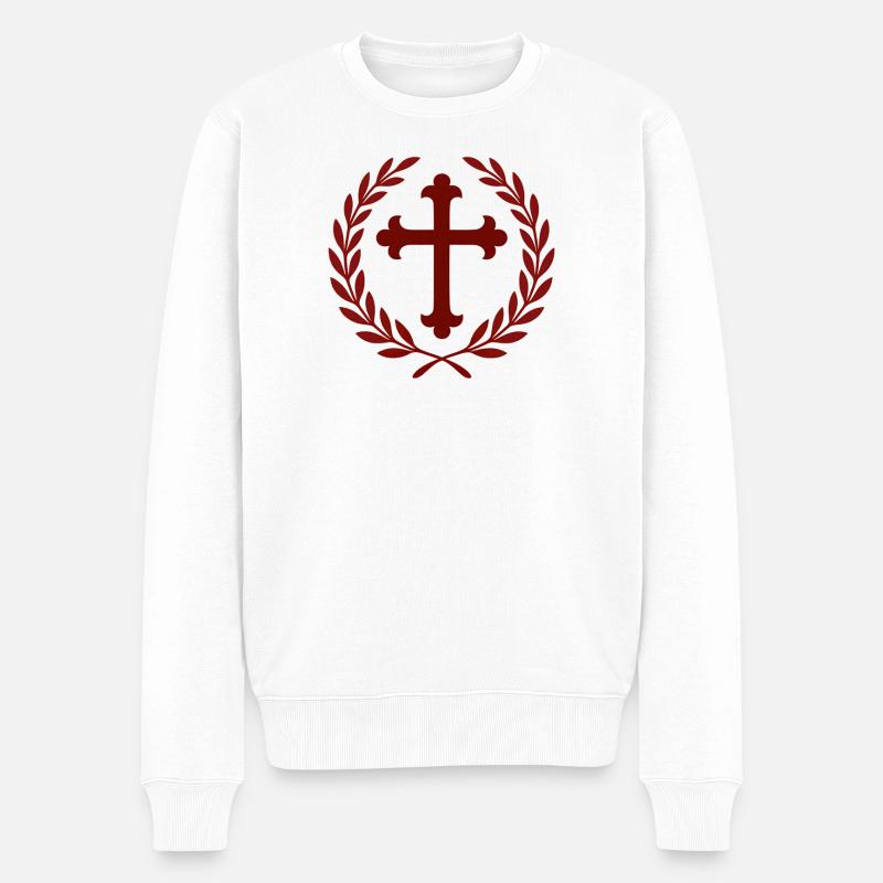 Kreuz im Lorbeerkranz - Männer Premium Bio Pullover - Weiß