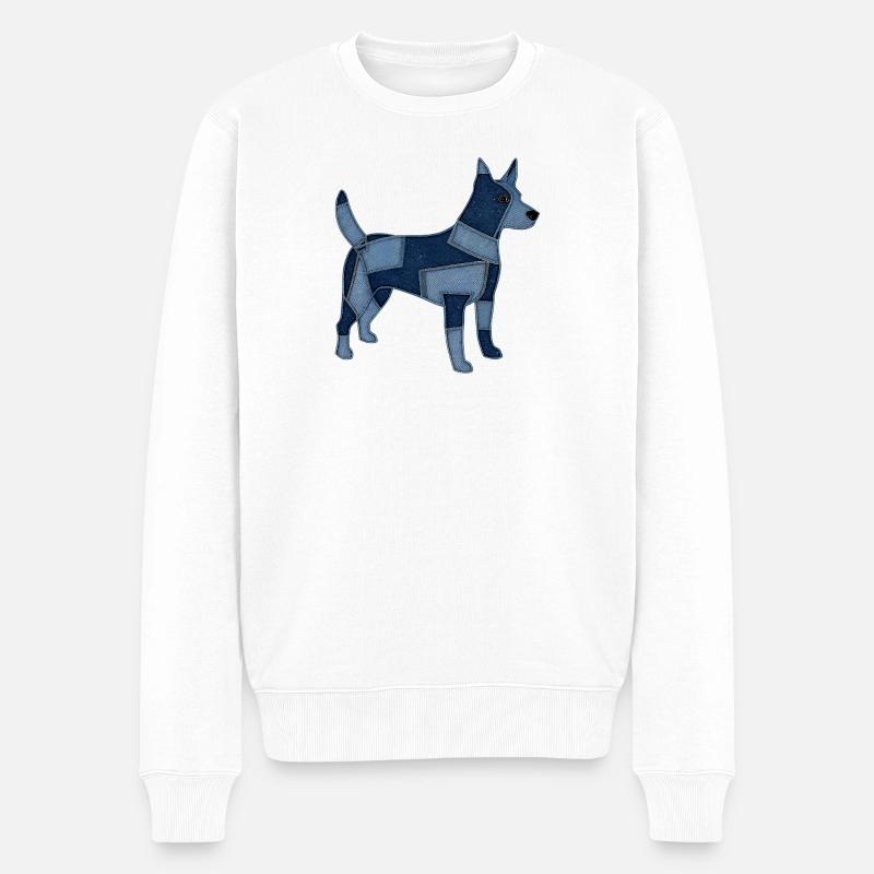 Patchwork Hund aus Jeansstoff - Männer Premium Bio Pullover - Weiß