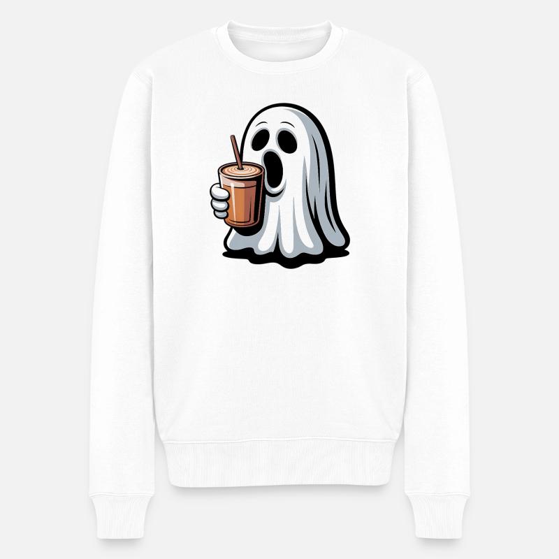 Fantôme avec latte à la citrouille - Pull Premium bio Homme - blanc