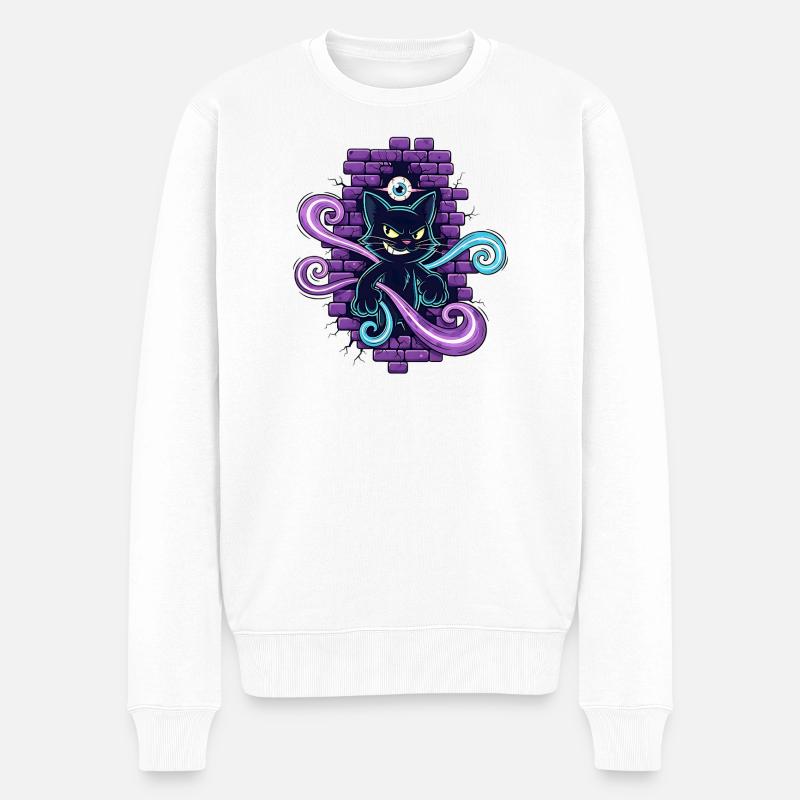 Magic Cat -Magische Katze mit allsehendem Auge - Männer Premium Bio Pullover - Weiß