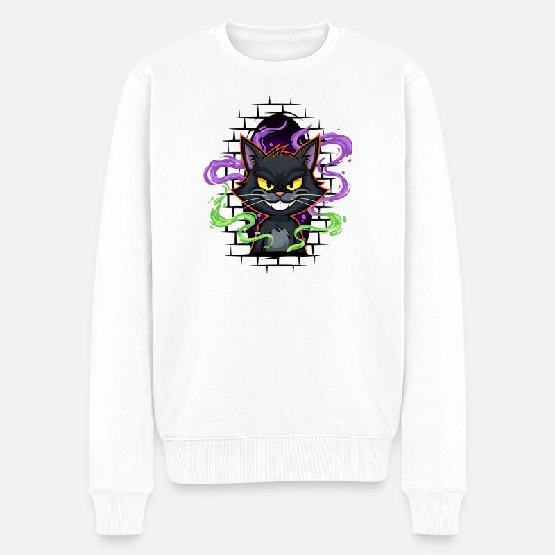 Graffiti Katze Neon - Männer Premium Bio Pullover - Weiß
