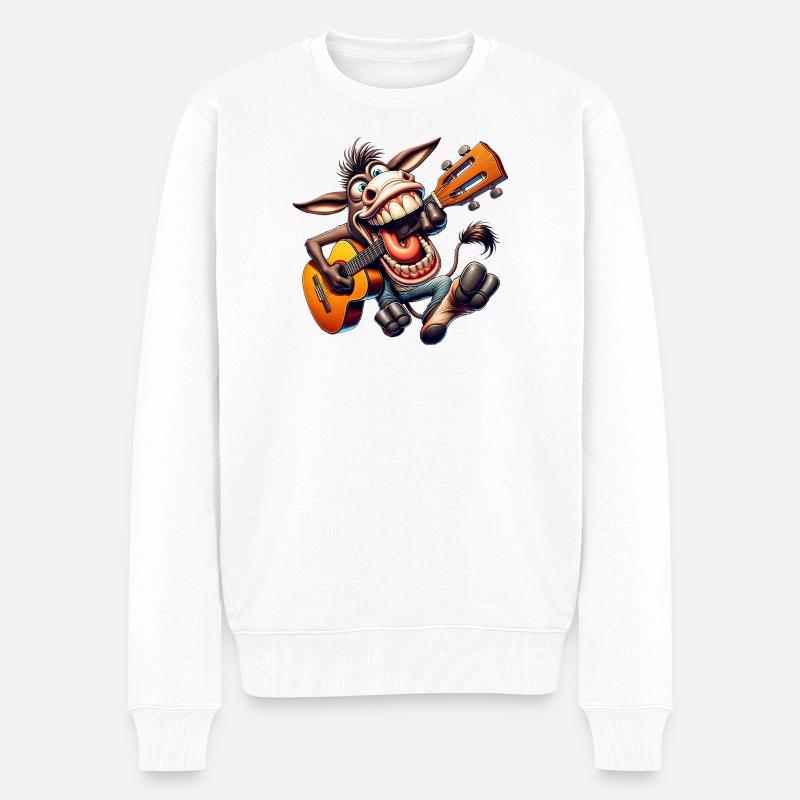 Lustiger Esel Mit Gitarre Cartoon Musiker - Männer Premium Bio Pullover - Weiß