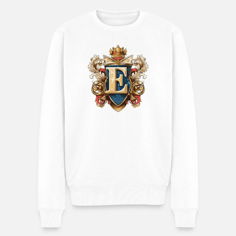 E Buchstabe Name Krone - Männer Premium Bio Pullover - Weiß