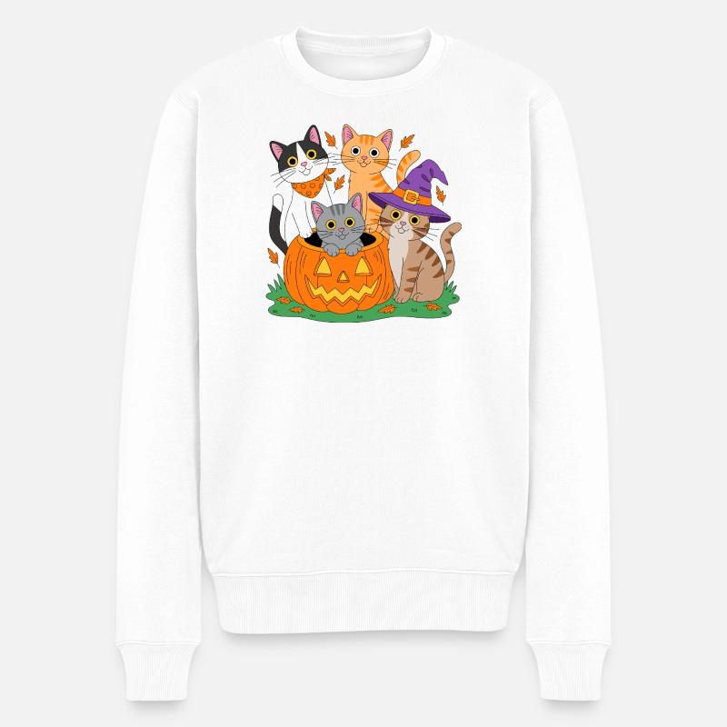 Kürbis Katzen Halloween Trio - Männer Premium Bio Pullover - Weiß