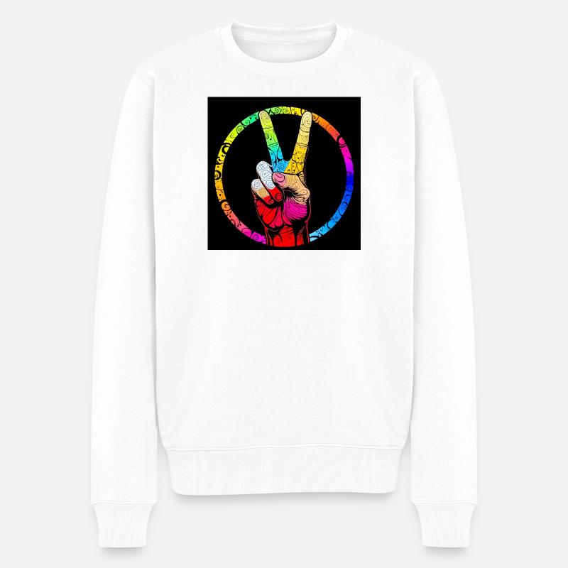 Bunter Friedenshandwirbel - Männer Premium Bio Pullover - Weiß