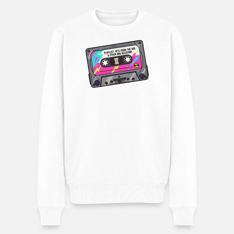 Neon Kassette Playlist 90er Jahre - Männer Premium Bio Pullover - Weiß
