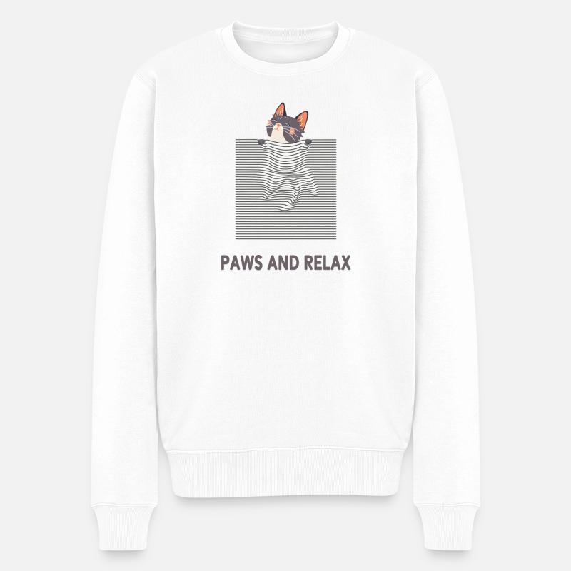 Curious Cat – Funny Optical Line Art - Männer Premium Bio Pullover - Weiß