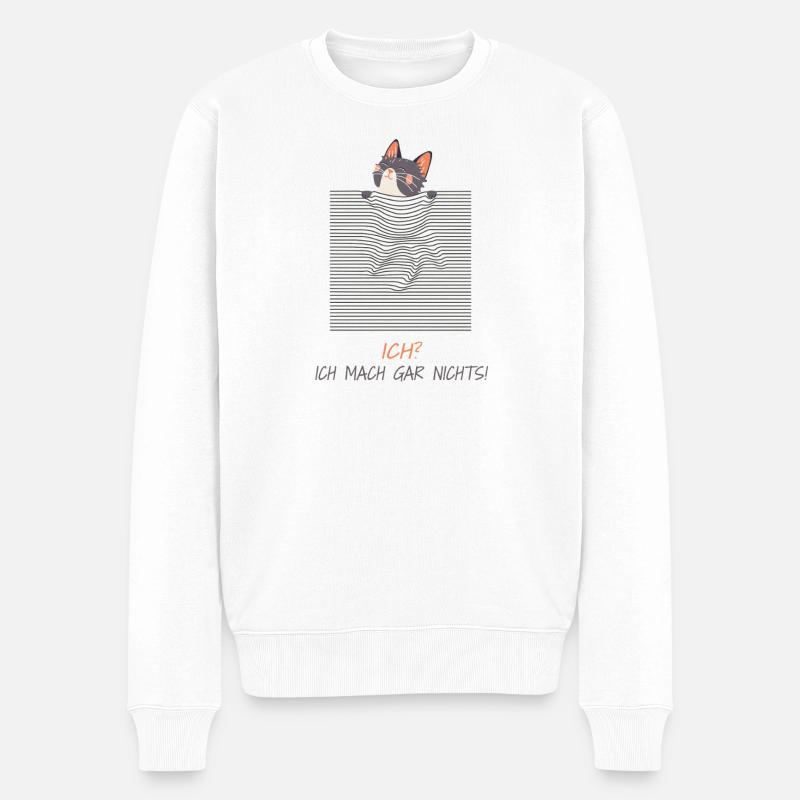 Neugierige Katze – Lustiger 3D-Linien-Effekt - Männer Premium Bio Pullover - Weiß