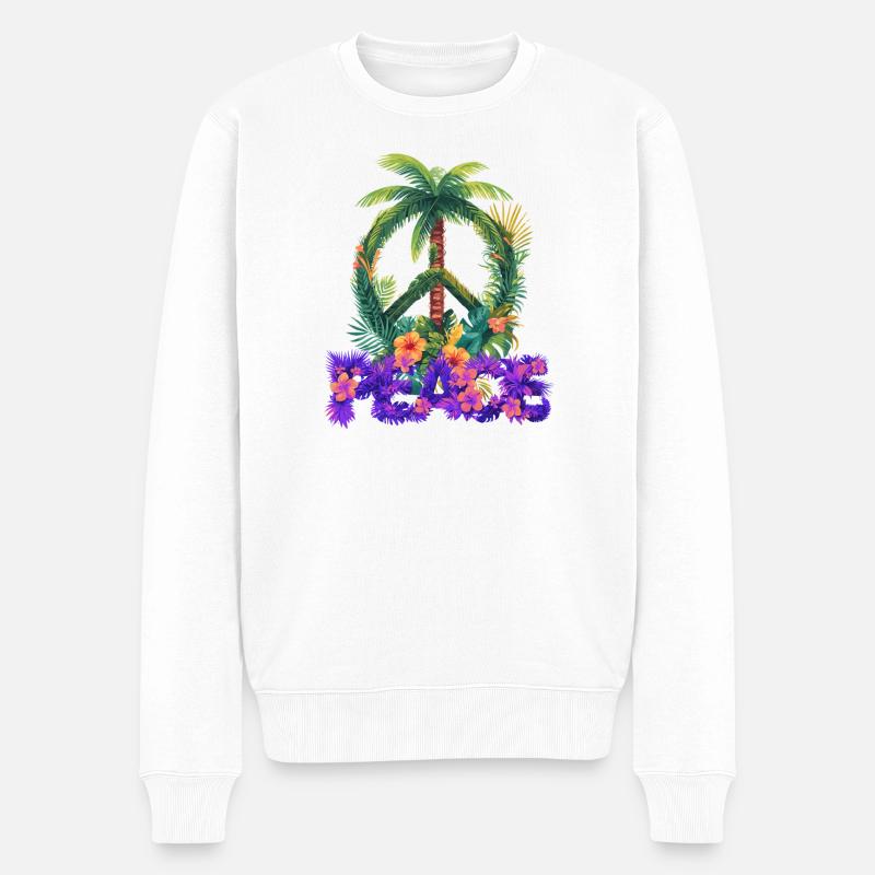 Peace - Tropische Palme & Pflanzen - Männer Premium Bio Pullover - Weiß